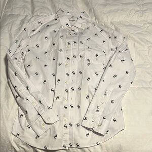 Men's White Shirt with Green Deer Pattern
